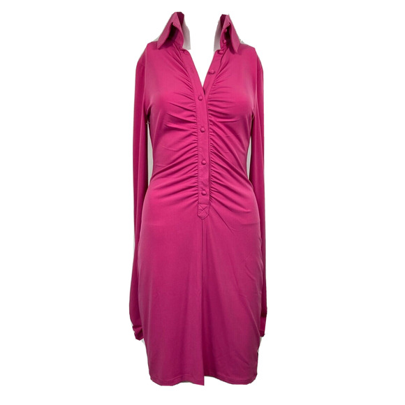 NWT Karl Lagerfeld Dress Womens Sz XS Pink Shirt Stretch Ruched Collar Button Up - Picture 1 of 13